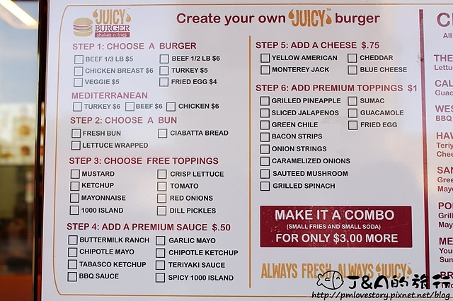 【美國西岸♥洛杉磯】Juicy Burger–肉比麵包還大、牛肉可以選擇熟度唷!好萊塢Hollywood美式速食餐廳~